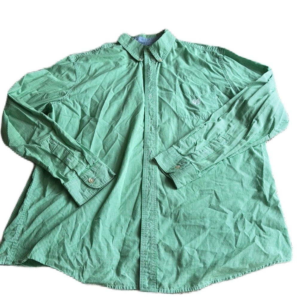 Chaps Easy Care XL green checked long sleeve dress shirt